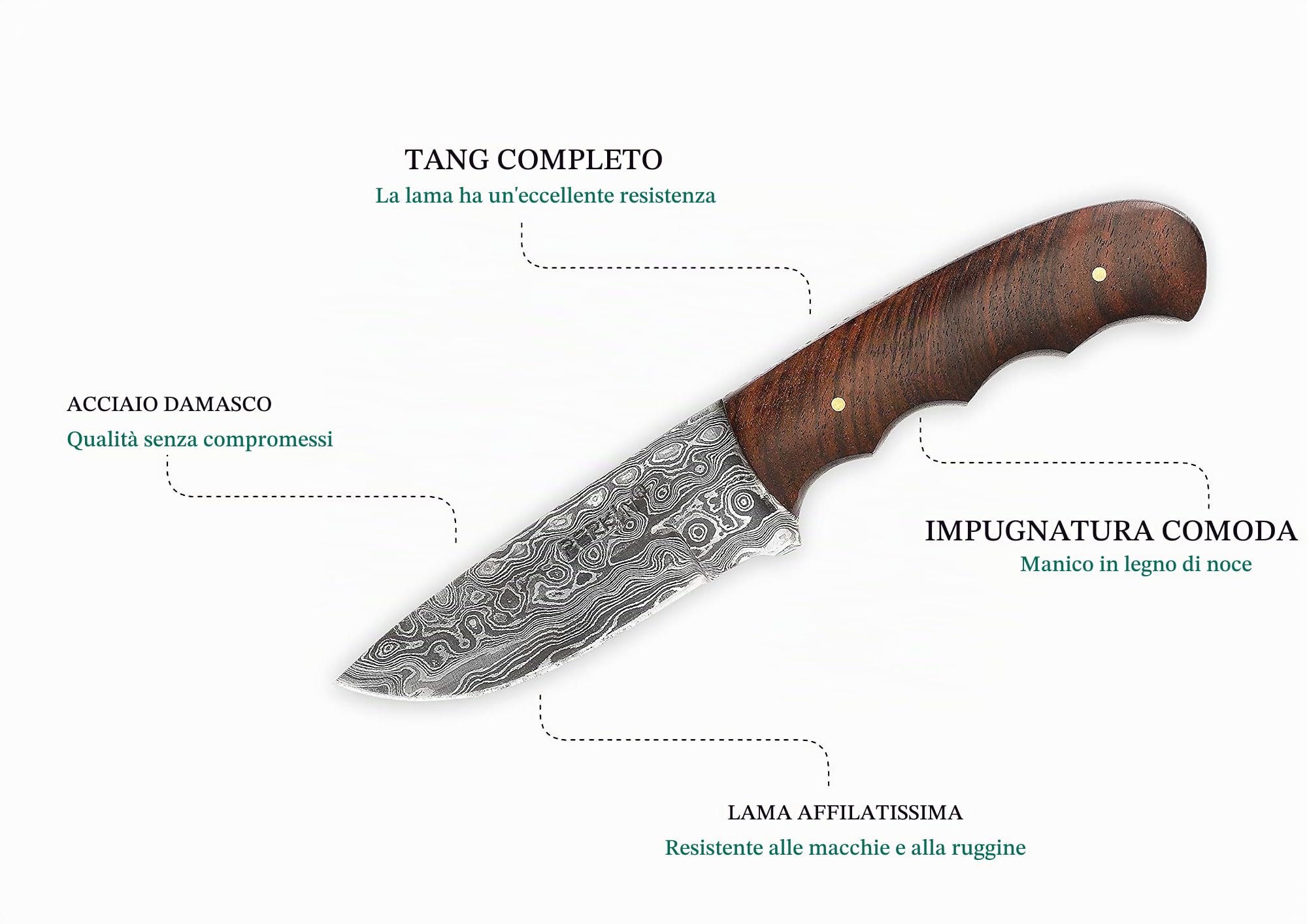 Perkin Coltello da Caccia con Fodero in Pelle Damasco Lama in Acciaio Coltello bushcraft