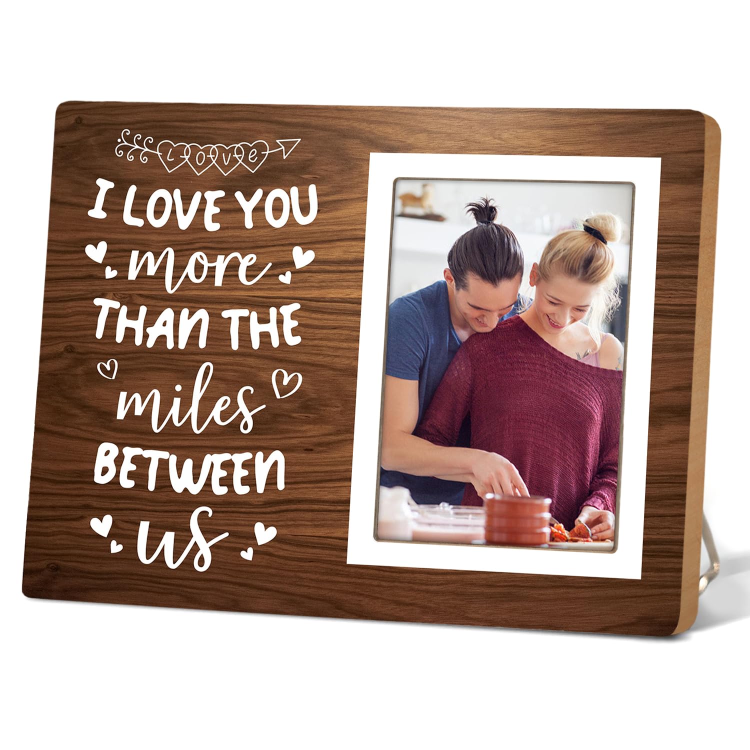 Itsoly Brown Love Picture Frame, Gifts For Girlfriend Boyfriend, Couples Picture Frame For Him Or Her, Long Distance Relationships Gifts, I Love You More Than The Miles Between Us12p047