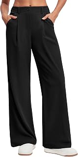Ewedoos Women's Stretchy Waffle Wide Leg Pants - Trendy Business Casual Work Trousers Comfort Fit Slacks