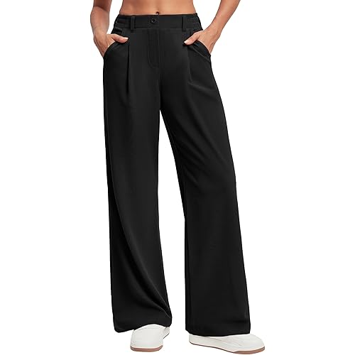 Ewedoos Wide Leg Pants Woman Stretchy Work Dress Pants Women Pull on Business Casual Slacks Trousers Fall Outfits 26"/28"