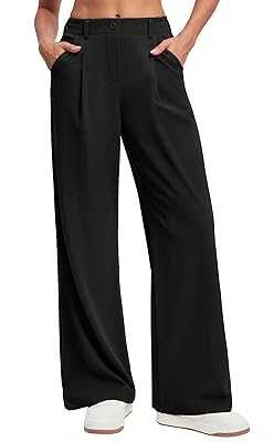 Ewedoos Wide Leg Pants Woman Stretchy Work Dress Pants Women Pull on Business Casual Slacks Trousers Fall Outfits 26"/28"