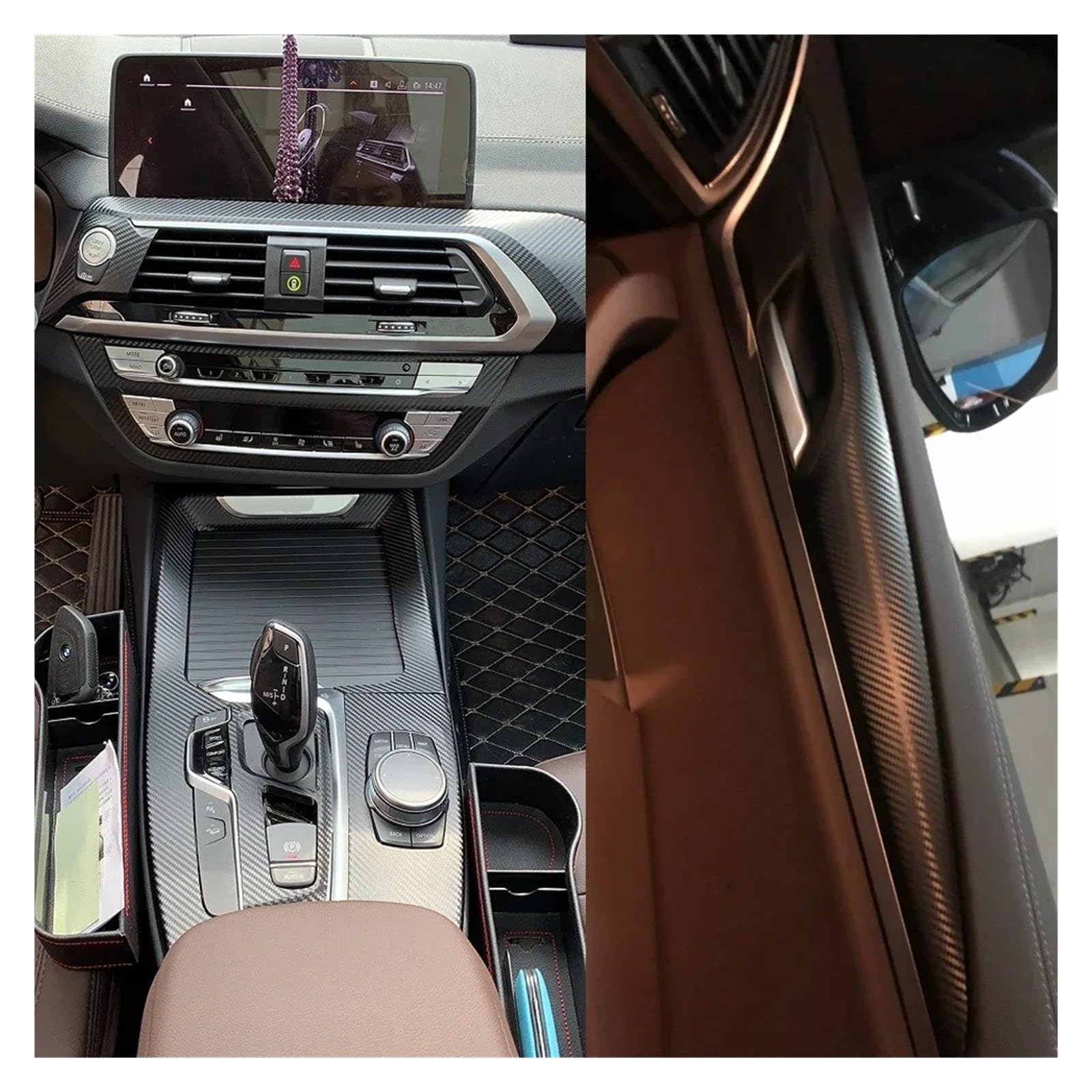 Innenausstattung Für Für X3 Für X4 G01 G02 2018-2020 Auto Styling Zubehör Innen Zentrale Steuerung Panel Tür Griff Carbon Faser Aufkleber Aufkleber(Ice matt blue,Style b,RHD)