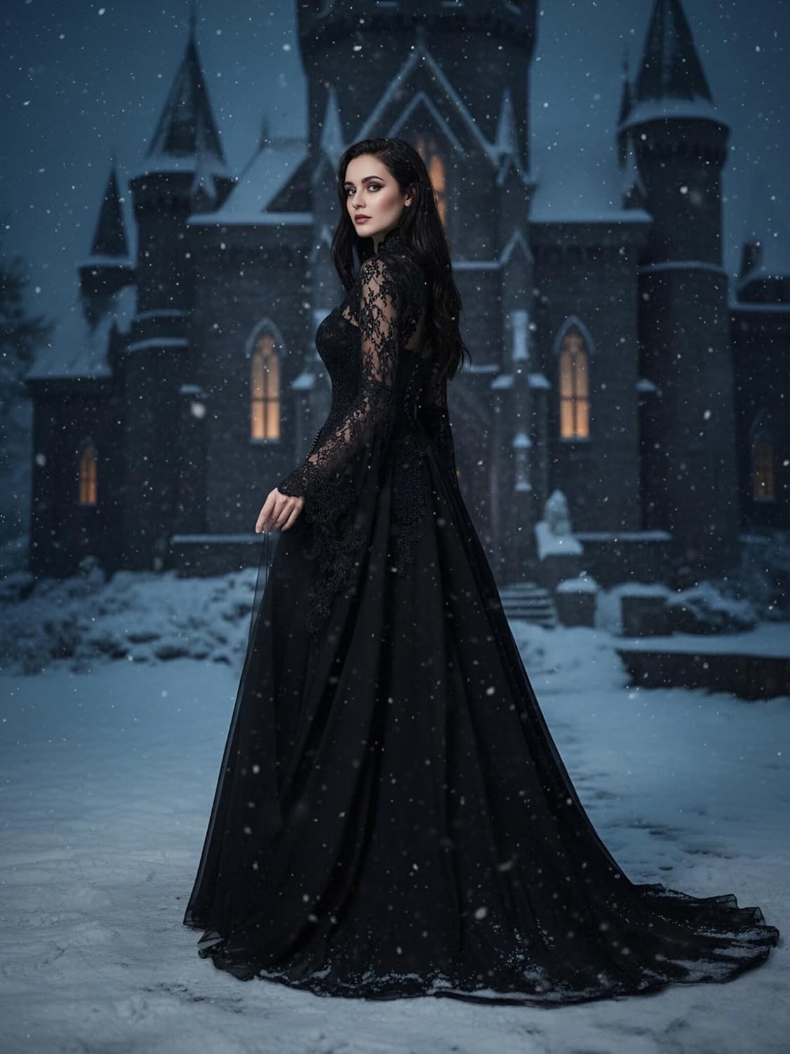 TRHTX Gothic Lace Appliques Wedding Dresses with Puffy Sleeves Beaded Ball Gown Sweetheart Bridal Gown