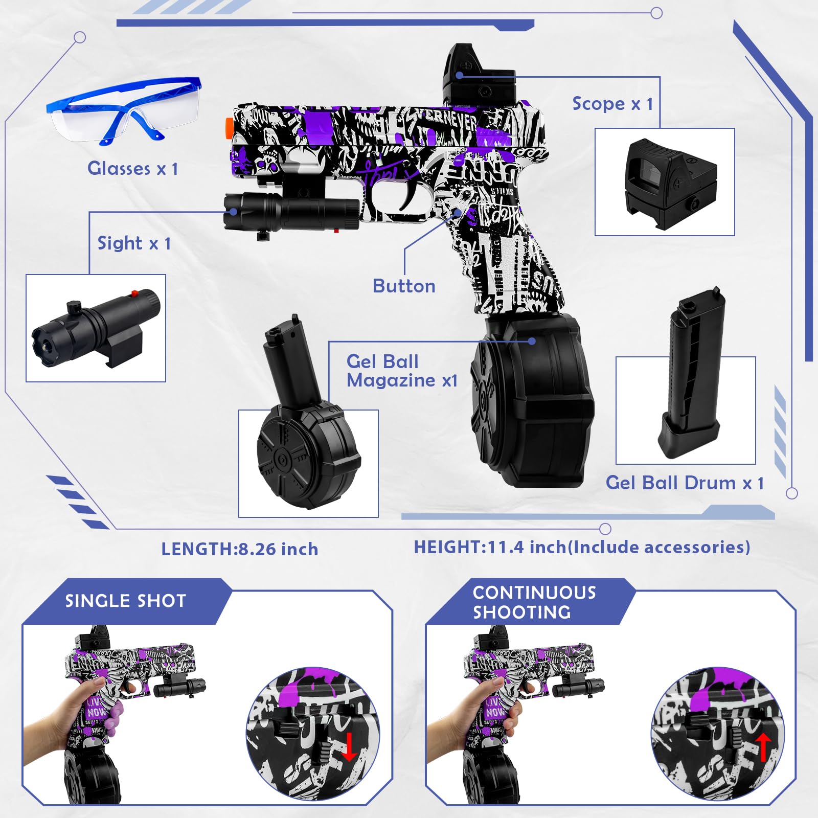 Kocuno JM-X2 Gel Ball Blaster with Drum, Pistol Splatter Blaster