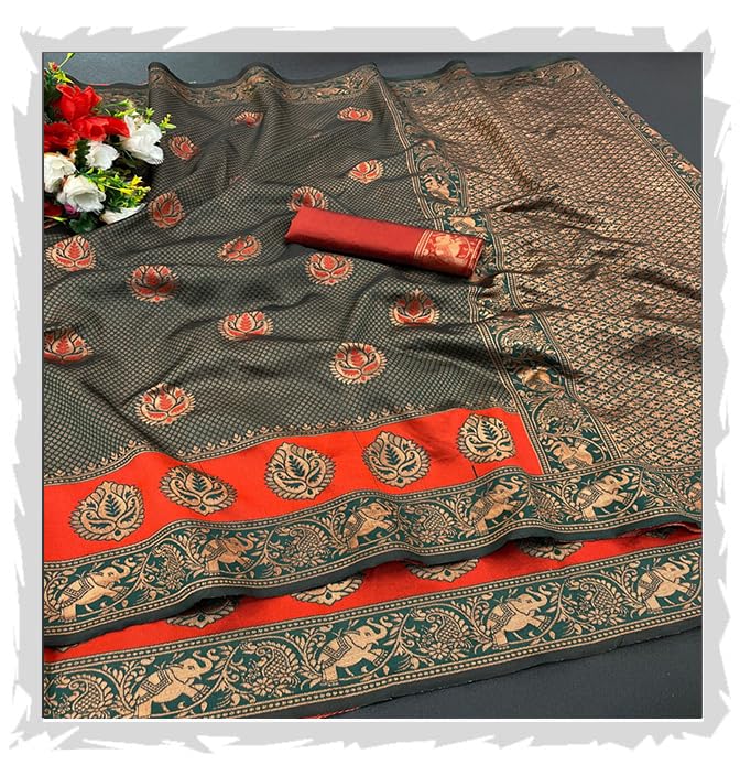 Vimasashi Women's Pure Multicolor Hathi Designe Kanjivaram Fancy Banarasi Silk Sarees For Women With Blouse Piece