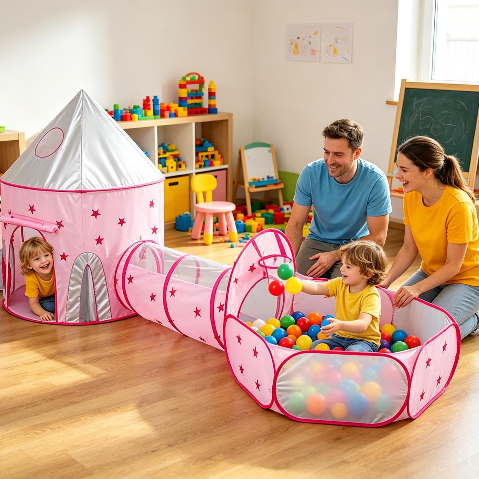 Sofortiges Kinderspielzelt mit Krabbeltunnel und Bällebad, faltbares Spielhaus | Indoor-Outdoor-Spielspielzeug für Kinder, tragbar mit Aufbewahrungstasche für Jungen und Mädchen