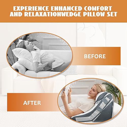Miniatura 6 de Juego de 4 almohadas ortopédicas de cuña para cama, almohada de cuña de espuma viscoelástica con curva ajustable, cuñas de almohada para poscirugía,