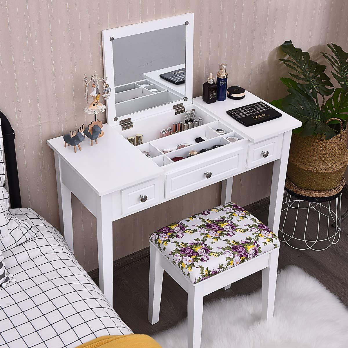 Jooli Home Coiffeuse Blanche Avec Miroir LED Et Tabouret Inclus – La Coiffeuse Rêvée Pour Ta Chambre