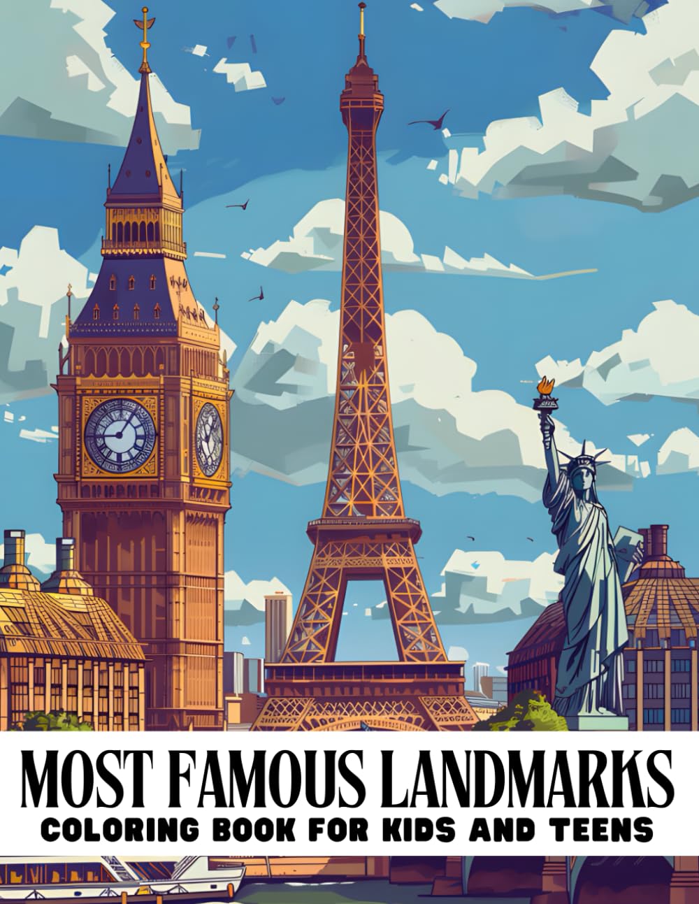 Most famous Landmark in the world - coloring book for kids and teens ,Unique 50 buildings with fact and map illustration