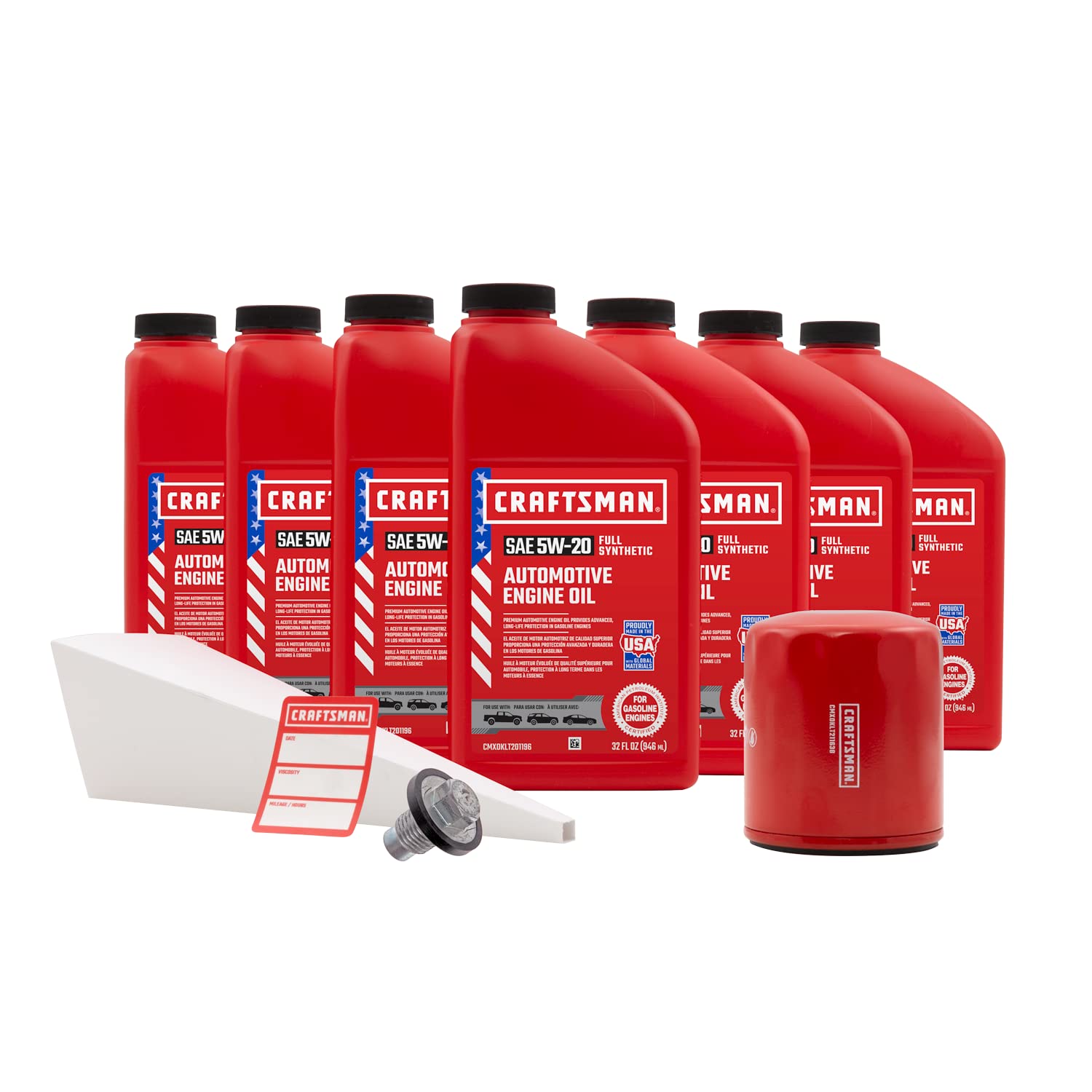 CRAFTSMAN 7 Quart 5W-20 Full Synthetic Oil Change Kit compatible with Ram 1500, 2500, 3500 5.7L - In The Kit: 7 Quarts of Oil, 1 Filter, 1 Drain Plug Gasket, 1 Oil Change Sticker (CMXOKLT400335)