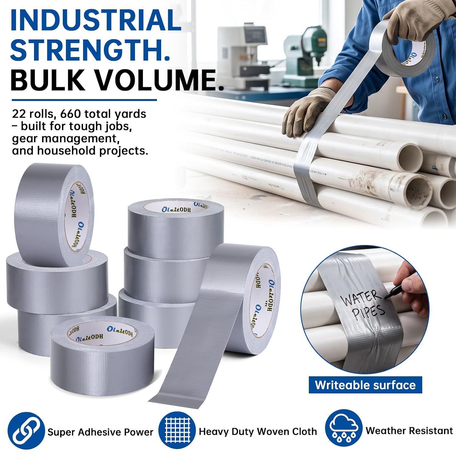 Oleitodh Silver Duct Tape Bulk, 2 Inches x 30 Yards, 22 Pack image 4