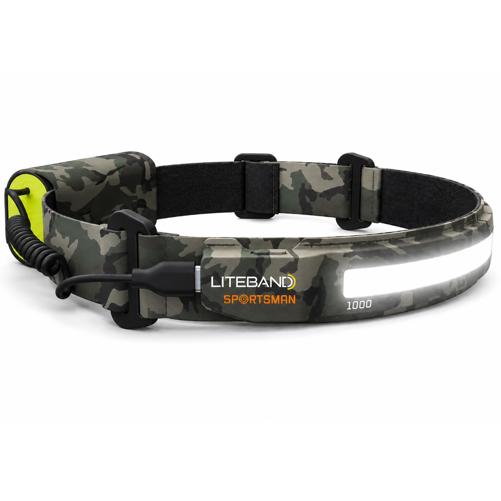 Liteband PRO - Linterna frontal LED de 1000 lúmenes, súper brillante, funciona con pilas, recargables, tácticos, para camping, correr, casco duro, linterna de frente manos libres, camuflaje