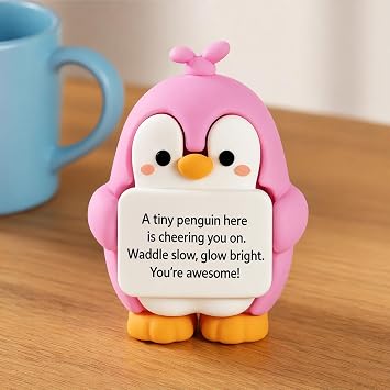 5 Pack Motivational Penguin Figurines, Small Positive PVC Penguin Statue with Encouraging Message You're Awesome, Cute Desk Decor for Office, Gifts for Coworker Friends Teacher, 5 Colours