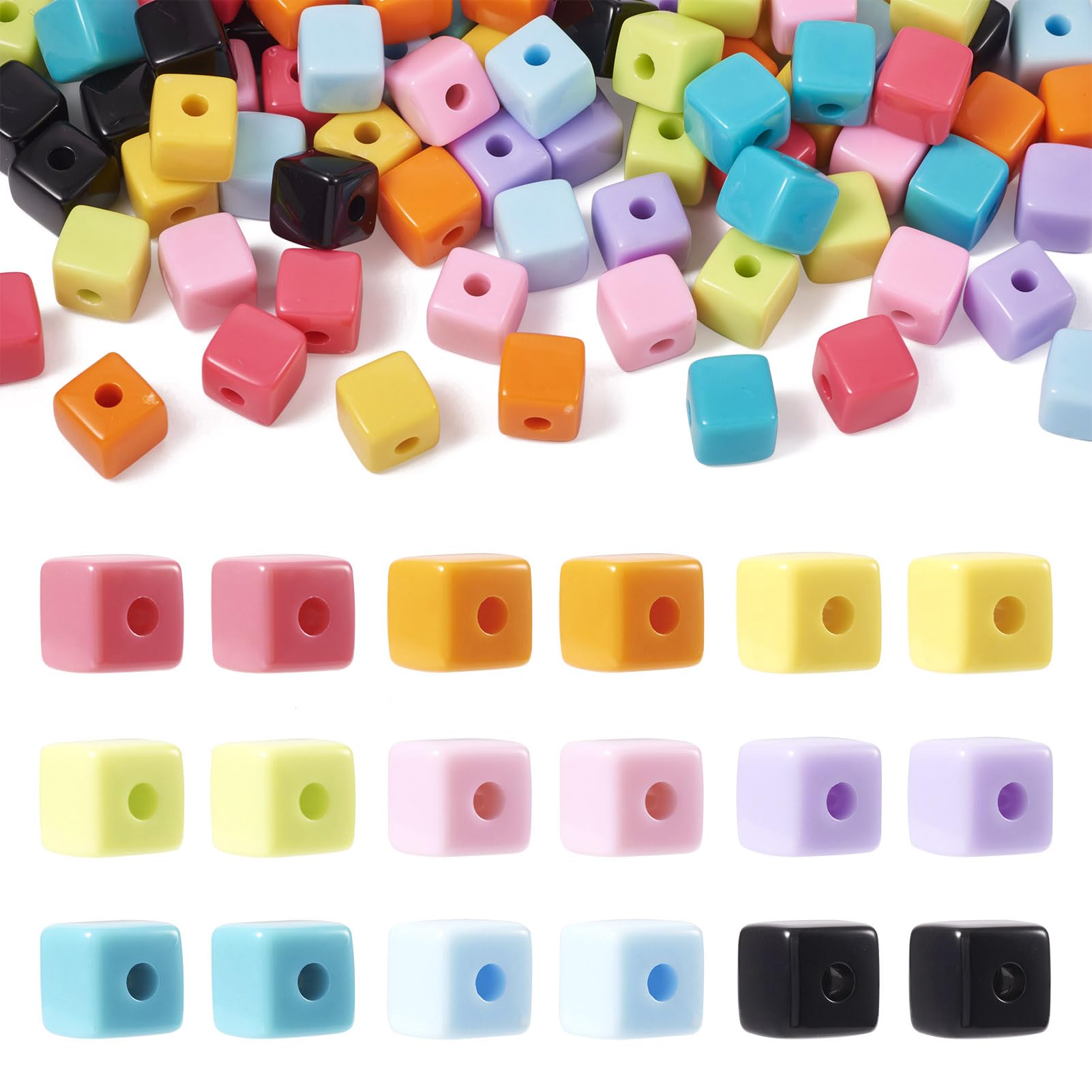 FASHEWELRY 90Pcs Pastel Acrylic Cube Beads for Bracelet Making Candy Color Square Spacer Beads Assorted Rainbow Cube Pony Bead Bulk for Jewelry Making