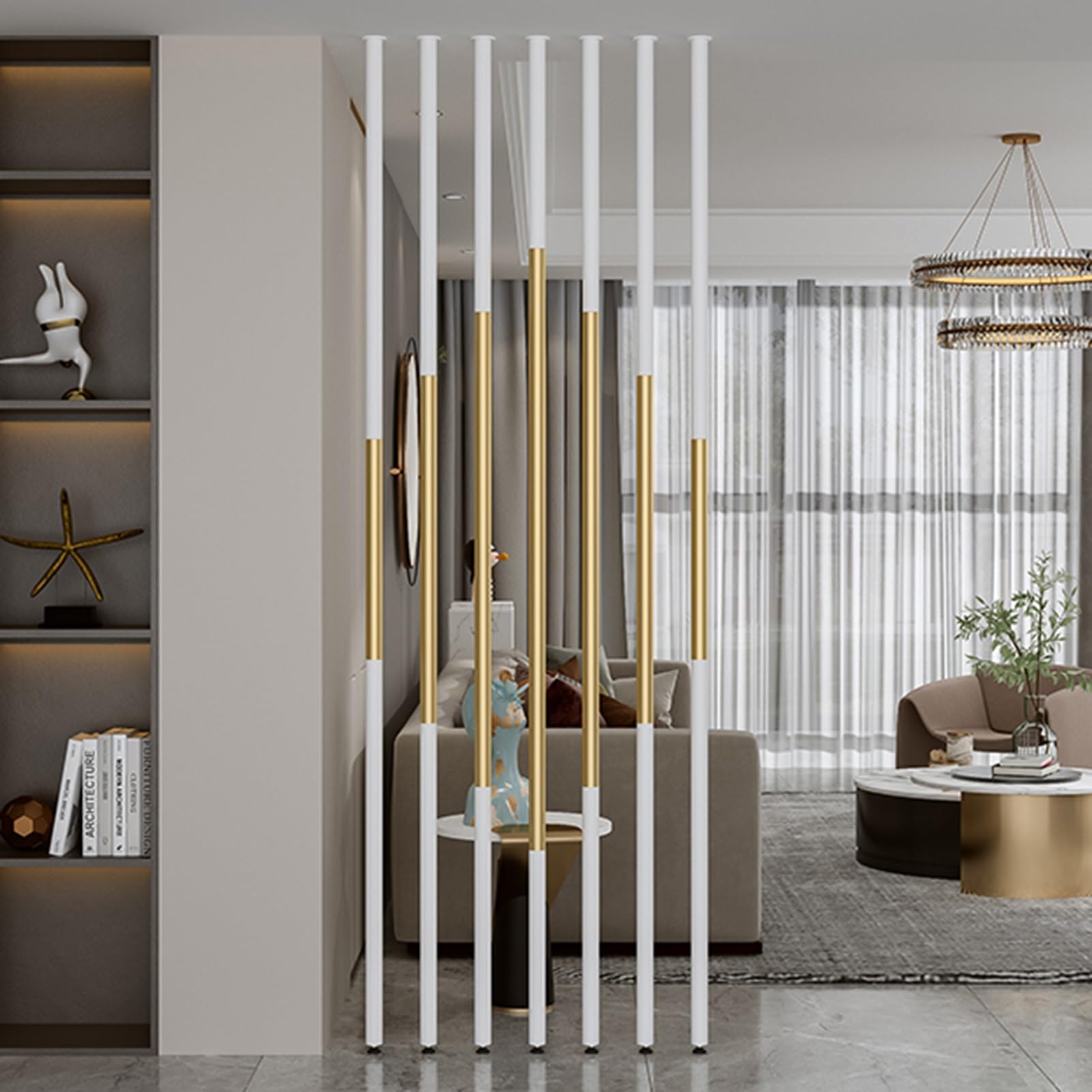 GLETSF Gold White Room Separator Posts Set - 7 Decorative Privacy Screens For Dining Room & Stairwell Wall Partition - Columnar Design, 180Cm Tall-One Color-170cm/67in/5.57ft