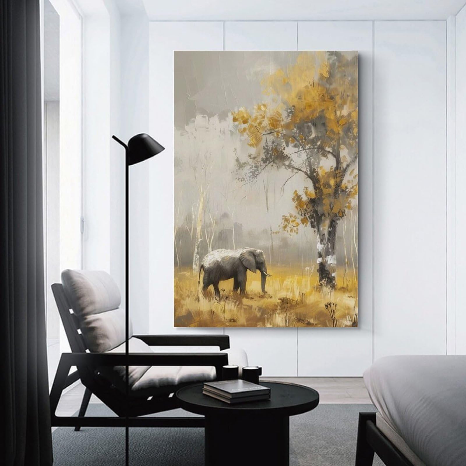 Junmoney Elephant in Golden Forest Decorative Canvas Print, 12x18inch(30x45cm), for Gallery Wall Decor And Room Displays, Wall Decor Suited to Curated Displays