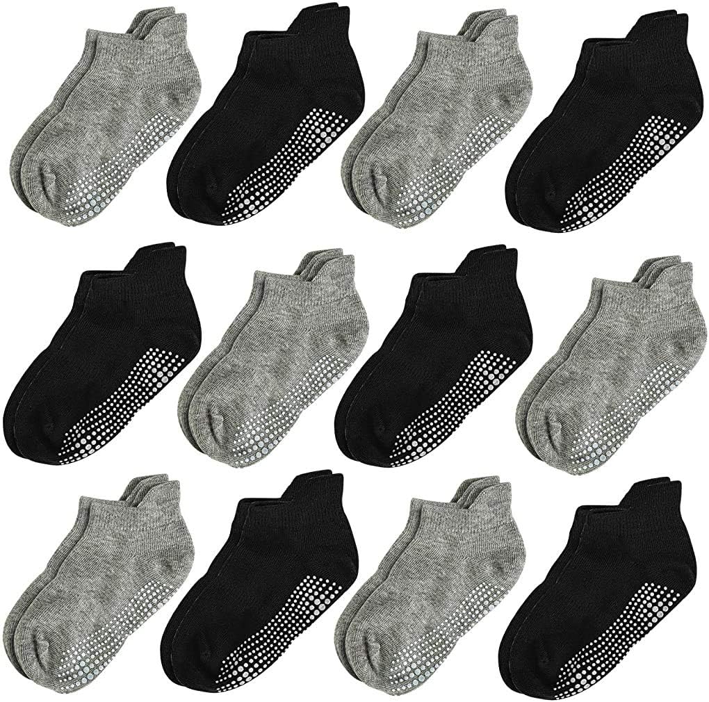 Aminson Grip Ankle Socks - Kids Boys Girls Anti Non Skid Slip Slipper Crew Socks-6/12 Pairs