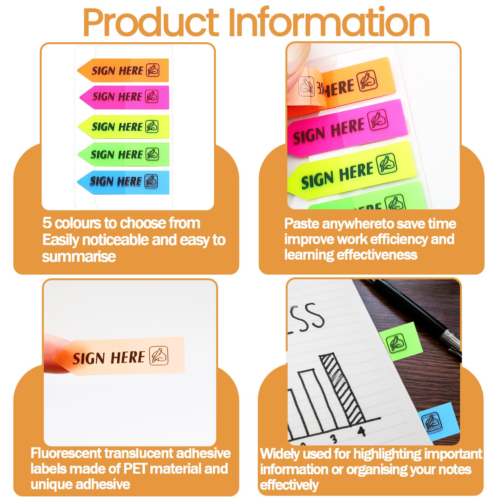 1500pcs/15 Pack Sign Here Stickers, Arrow Labels Stickers, 5 Colors with Dispenser Sticky Note for Documents Notebooks School Supplies - Image 3