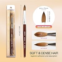 Vista 3 de PANA Pure Kolinsky - Cepillo de uñas acrílicas para el cabello, forma ovalada prensada con mango de madera de caoba (talla 8)