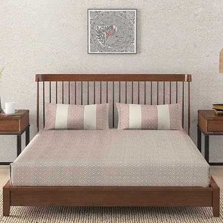 Fabindia Trushita Cotton Block Print Bedsheet Set with 2 Pillow Cases : Bedsheet:2.35Mx2.6M, Pillow Cover:45Cmx70Cm (Maroon)