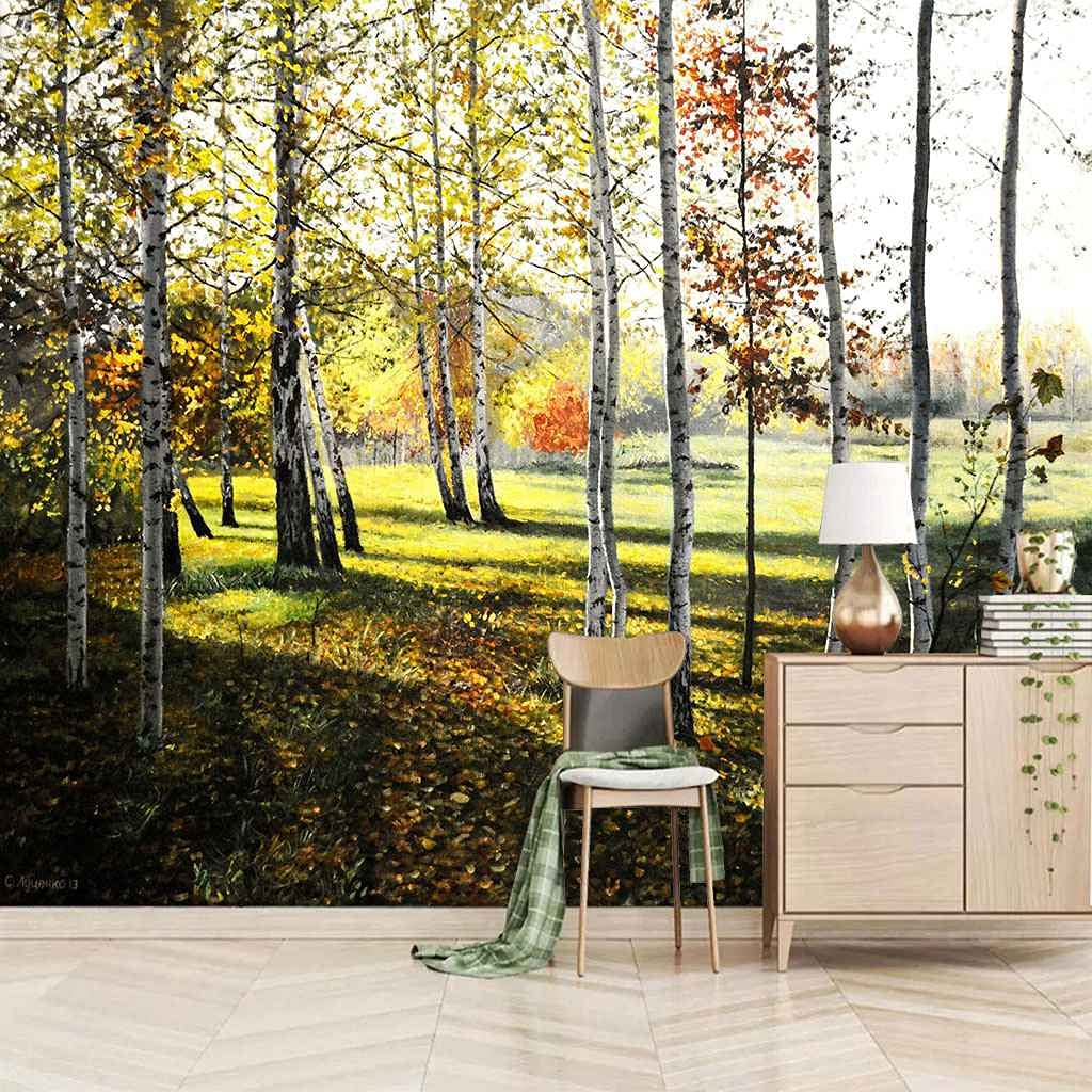 Papier peint forêt auto-adhésif poster mural 3D paysage naturel pour déco chambre fille