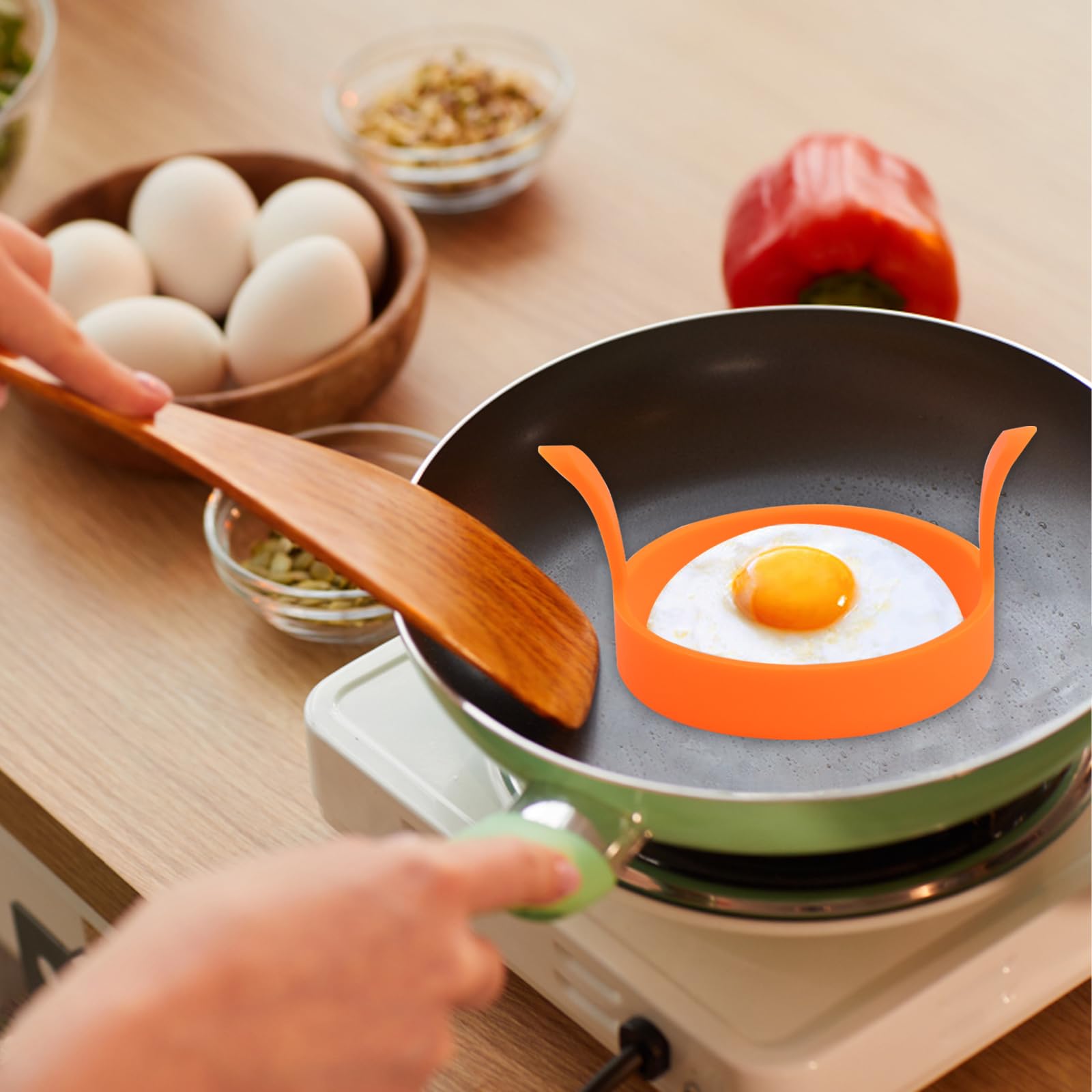 Lot De 4 Anneaux En Silicone Pour Œufs Au Plat – Moules Antiadhésifs Colorés Avec Poignées, Parfaits Pour Œufs, Crêpes & Mini Pancakes