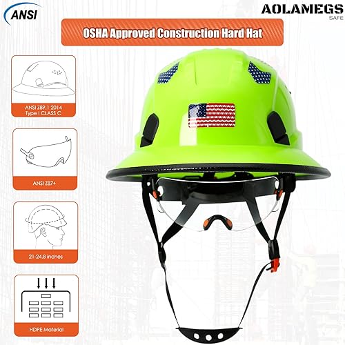 Miniatura 2 de Cascos De Construccion - Casco de ala completa con visera transparente aprobado por la OSHA y correa para la barbilla, casco de seguridad ajustable