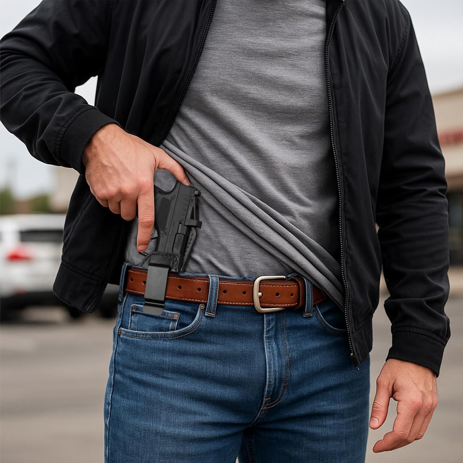 Premium Universal Leather IWB Holster for Hellcat/Pro, G43/G43X MOS, Sig P365XL/P365 X-Macro and Similar Size Subcompact Pistols, Inside Waistband Concealed Carry Holster with Optic Cut, Black Color