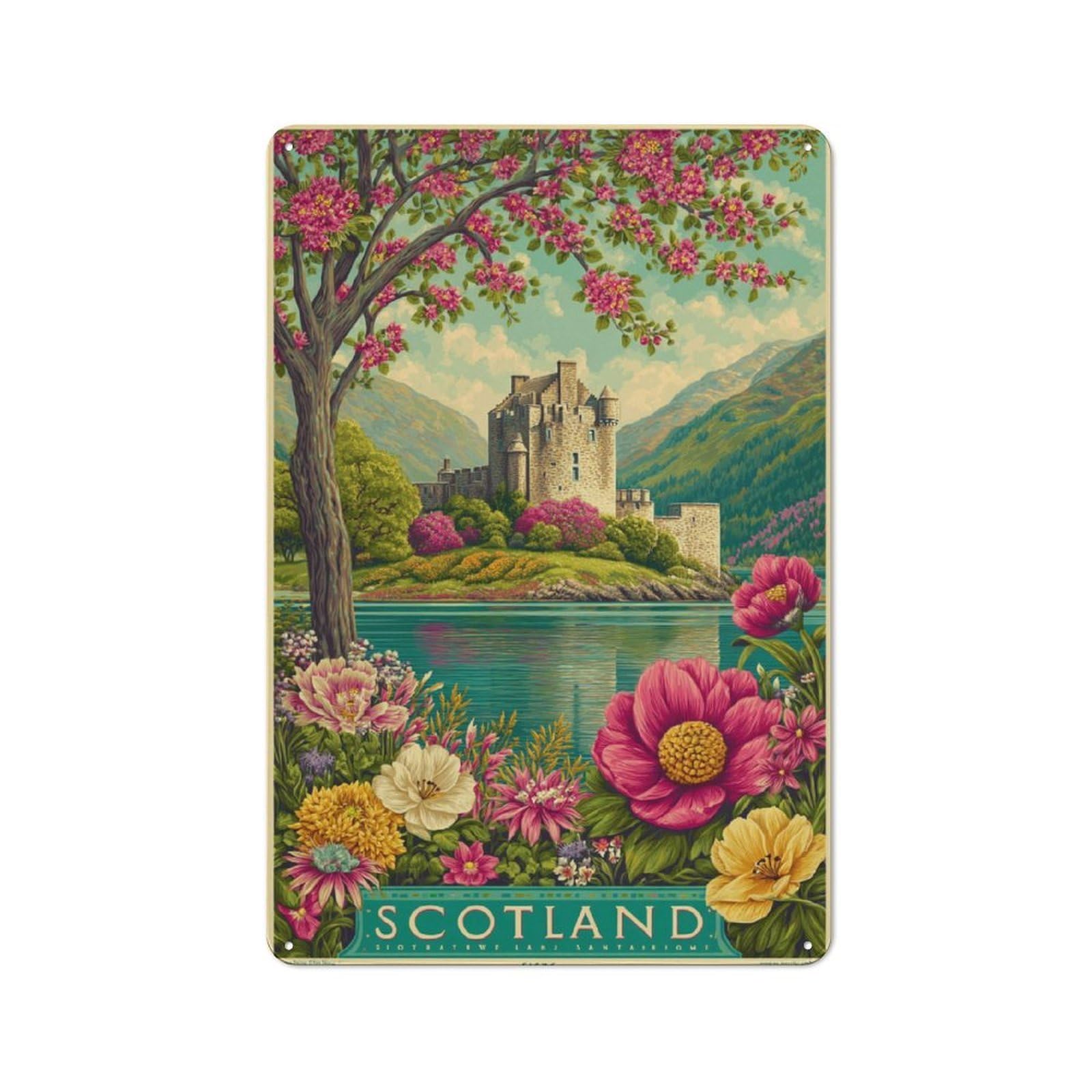 Junmoney Scenic Scotland Metal Plaque 30X20cm With For Hallway Wall, Retro Decor, For Wall Display Collectors