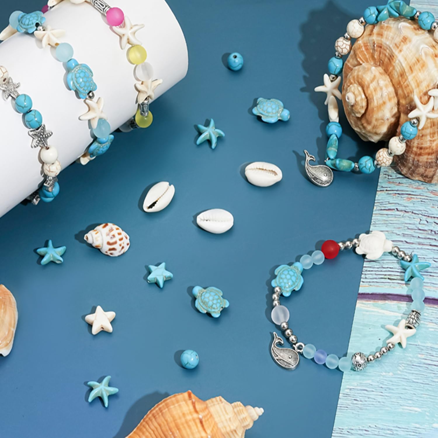 ToBeIT 314pcs Turquoise Sea Turtle Beads Starfish Bead Charms Synthetic bluewhite Tortoise Turtle Summer Ocean Animal Spacer Bead Craft Beads for Jewelry Making DIY Bracelets Necklace Supplies - Image 6