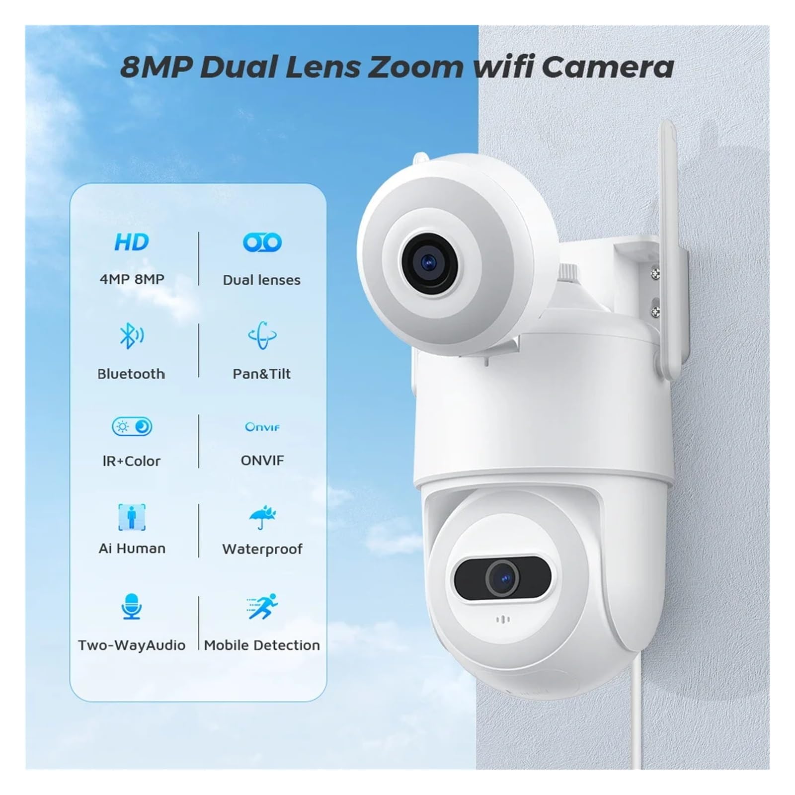 Kamera bezpieczeństwa zewnętrzna, Kamera 8MP PTZ podwójny ekran AI automatyczne śledzenie noktowizor kamera monitorująca CCTV zewnętrzna kamera IP bezpieczeństwa 4MP Kamera bezpieczeństwa domowego WiF
