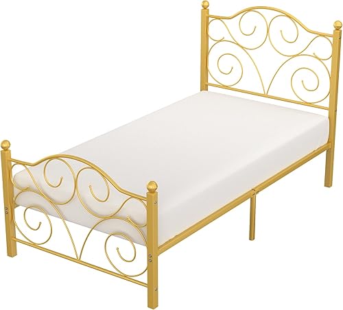 Miniatura 70 de VECELO Base de cama tamaño individual con cabecero y estribo, soporte de listones de metal resistente, base de colchón de plataforma, no necesita