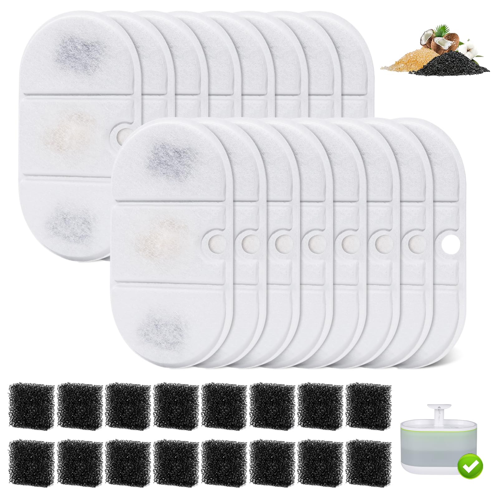 16 Packs Replacement Filters Compatible with Capsule Cat Water Fountain PLWF002, 16 Replacement Carbon Filters & 16 Sponge...