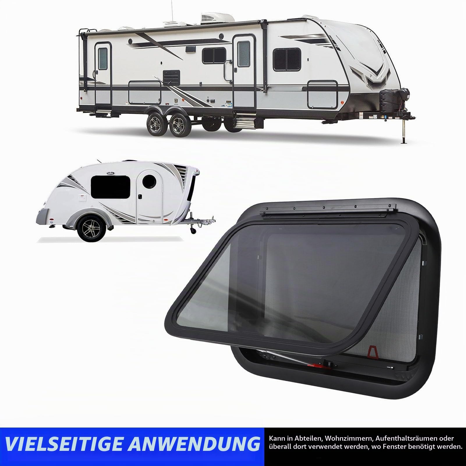 22,4 X 15,2 Zoll Großes RV Fenster, Externes Notfall Campingfenster Zum Herausschieben, Fenster mit Netzgitter Stützstange für Wohnwagen, Camping, Anhänger, Wohnmobil