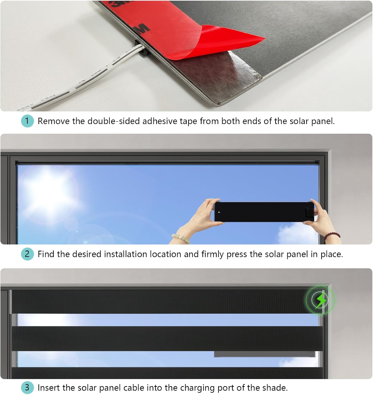 MING CHEN Solar Panel for Motorized Blinds Smart Shades Blinds Accessories USB-C Plug Power Bank (14" L X 3" W)