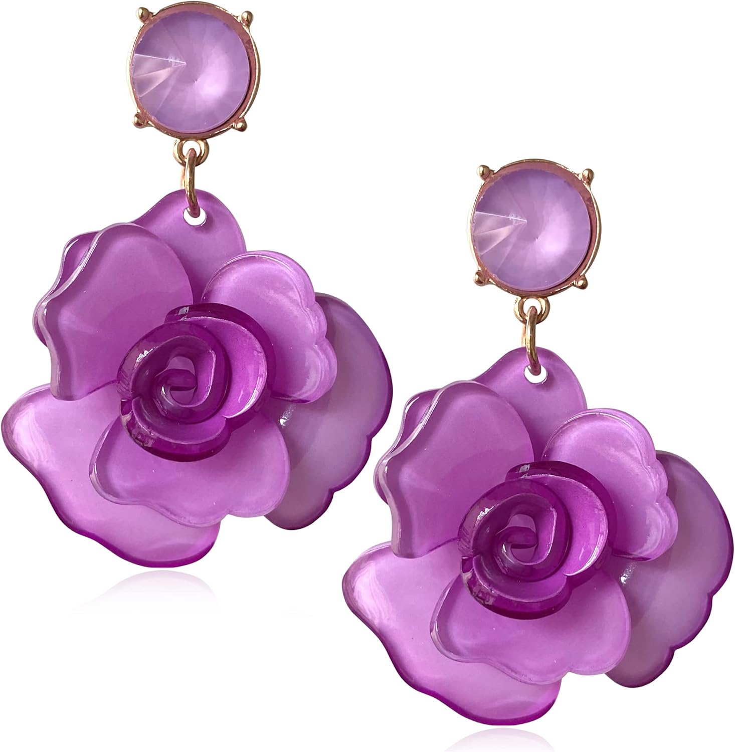 Unique Dainty Bohemian Luxury Oversize Resin Big Flower Dangle Drop Earrings Boho Big Flower Floral Petal Stud Earrings For Women Statement Crystal Jewelry Gifts