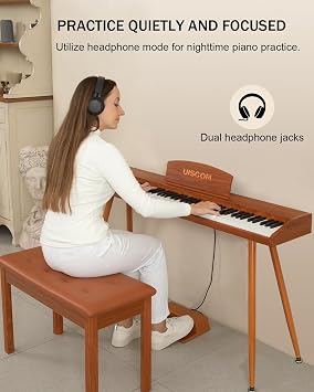 UISCOM - 88 Keys Semi-Weighted Digital Piano Keyboard for Beginners, Full Size Electric Piano with Stand, Triple Pedal, Adapter, Sheet Music Stand, Headphones,