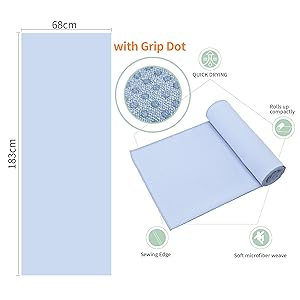 CYCLXY 2 Pack Hot Yoga Towel with Grip DotStickyfiber Yoga Mat Towels Non Slip for Hot Yoga,Absorbent Microfiber Sweat Anti-Slip Cover,Bikram,Pilates,Exercise,Fitness