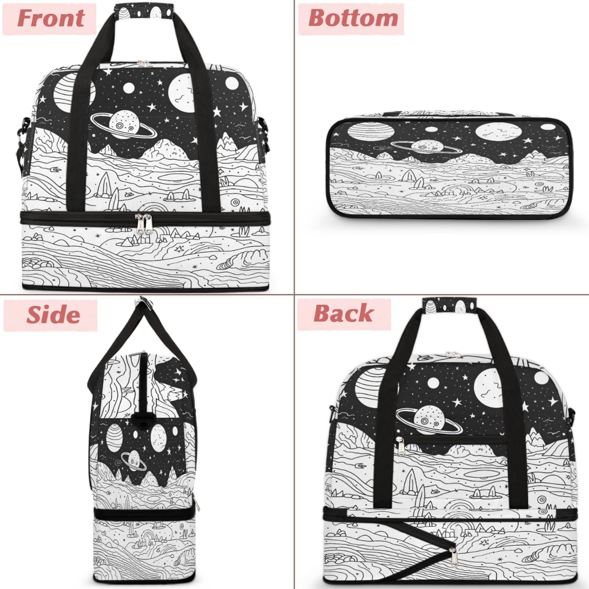 Travel Duffel Bag Space Galaxy Planet Sport Gym Bag for Woman Man,Waterproof Foldable Weekend Overnight Bag for Yoga Workout Training with Shoe Compartment
