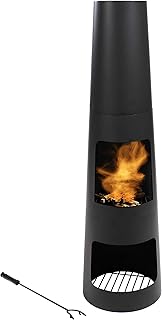 Sunnydaze Chiminea Outdoor Fireplace - Chiminea Fire Pit with Poker and Cover - Outdoor Wood-Burning Fire Pit - Black