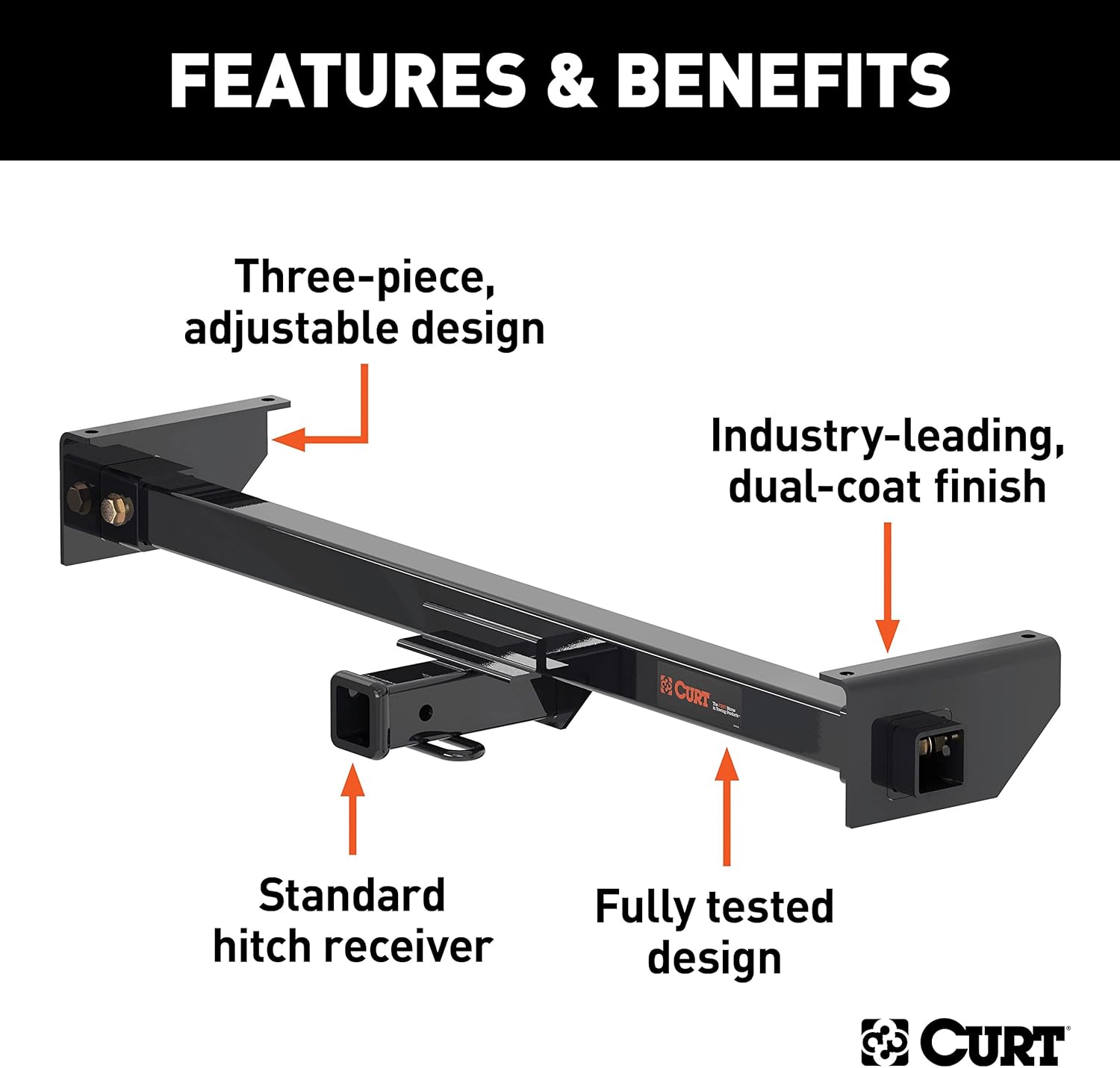 CURT 13701 Camper Adjustable Trailer Hitch RV Towing with 2-Inch Drop, 2 in. Receiver, 5,000 lbs., Fits Frames up to 51 Inches Wide