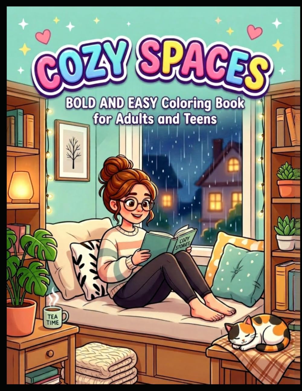 Cozy Spaces: Bold and Easy Coloring Book for Adults and Teens: Simple and Relaxing Reading Nooks for Stress Relief.