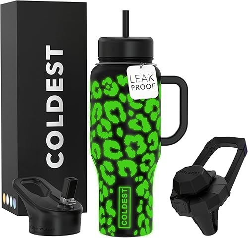 Miniatura 5 de Coldest - Vaso con asa y tapa con pajilla, 3 tapas aisladas, reutilizable, de acero inoxidable, taza de viaje, regalos para mujeres, él y ella,