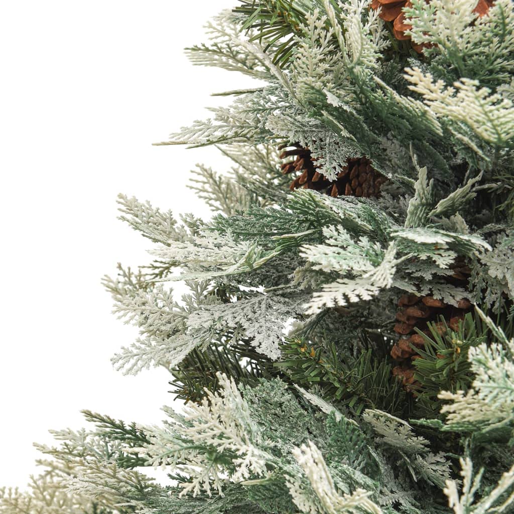 Árbol de Navidad artificial de 150 cm con 150 LED y 30 piñas, diseño plegable de PVC/PE/acero verde y blanco para salón, pasillo y oficina