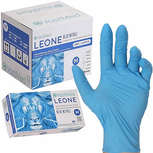 Miniatura 8 de VASTMED 100 guantes de nitrilo Leone médico para dentistas, 0.14 oz, textura completa, sin látex, multiuso para un kit de primeros auxilios e