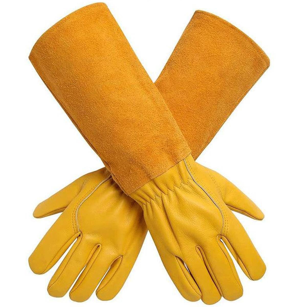 HODUP Thorn Proof Gardening Gloves for Men and Women, Long Cowhide Leather Rose Pruning Gloves with Forearm Protection, Puncture Resistant Gauntlets for Cacti, Blackberries & Yard Work