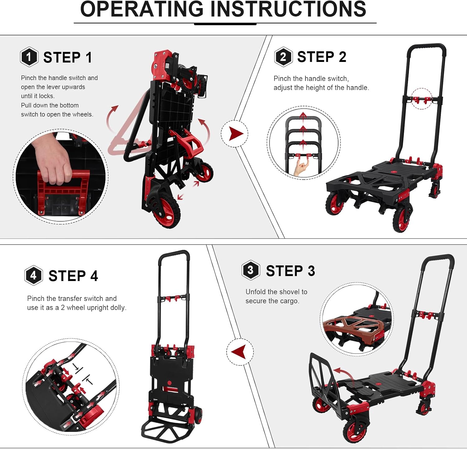 2 in 1 Hand Truck Dolly with Folding Basket,Folding Hand Truck Heavy Duty 330lbs Capacity,Foldable Hand Trcuk with Retractable Handle and Rubber Wheels,Portable Dolly with Bungee Cords for Moving