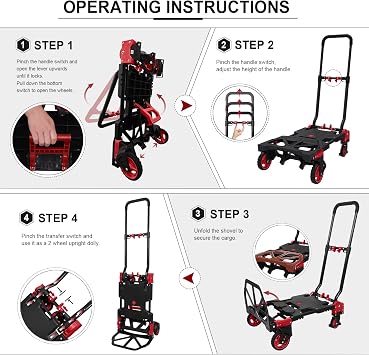 2 in 1 Hand Truck Dolly with Folding Basket,Folding Hand Truck Heavy Duty 330lbs Capacity,Foldable Hand Trcuk with Retractable Handle and Rubber Wheels,Portable Dolly with Bungee Cords for Moving