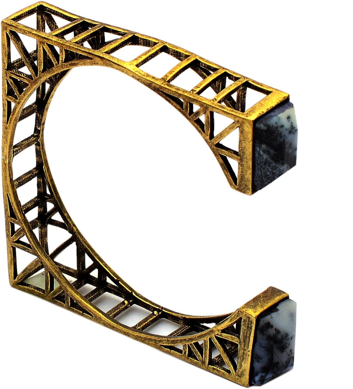 eurasia Handmade Faceted Dendritic Agate Gemstone Gold Plated Cuff Bracelet