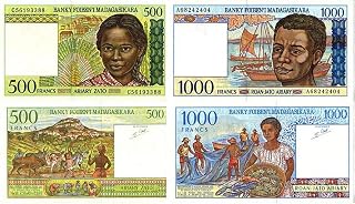 1994 MG EXQUISITELY COLORFUL ORIGINAL OLD CURRENCY from the ISLAND of MADGASCAR! BUY 2 GET BOTH TYPES! 1000 Francs (500 Francs Optional) Very Choice Uncirculated!